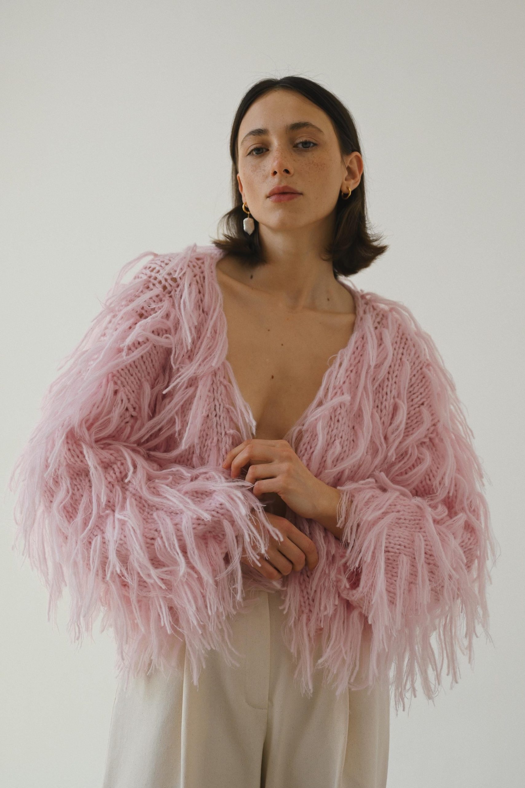 Handmade Pink Alpaca Merino Cardigan: Cropped Wool Knit Jacket