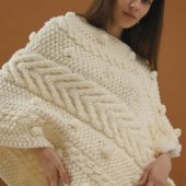 Handcrafted Cream Cable Knit Poncho With Tassels, White Woman Gift Cape Sweater