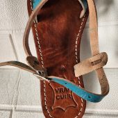 Handmade Moroccan Women’s Sandals – Turquoise Braided Leather Summer Shoes – Genuine Tan Flat Sandals, Real Leather Slides, Gift For Her