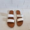 Handmade White Leather Sandals For Women – Moroccan Double Strap Summer Flats – Minimalist Boho Beach Shoes – Comfy Flat Slides –