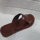 Handmade Moroccan Leather Sandals For Men – Traditional Brown Slides | Artisan Open Toe Slip-on Slippers | Flat Rustic Shoes For Comfort