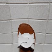 Handmade Moroccan White Leather Sandals For Women – Flat Slip-on Summer Shoes With Interlocking Strap – Artisan Minimalist Brown Sole Slides