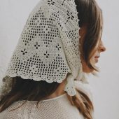 Hand-crocheted Cotton Lace Headwrap: Milky White Triangle Scarf