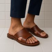 Moroccan Leather Sandals For Men – Handmade Brown Slip-on Summer Gift Shoes